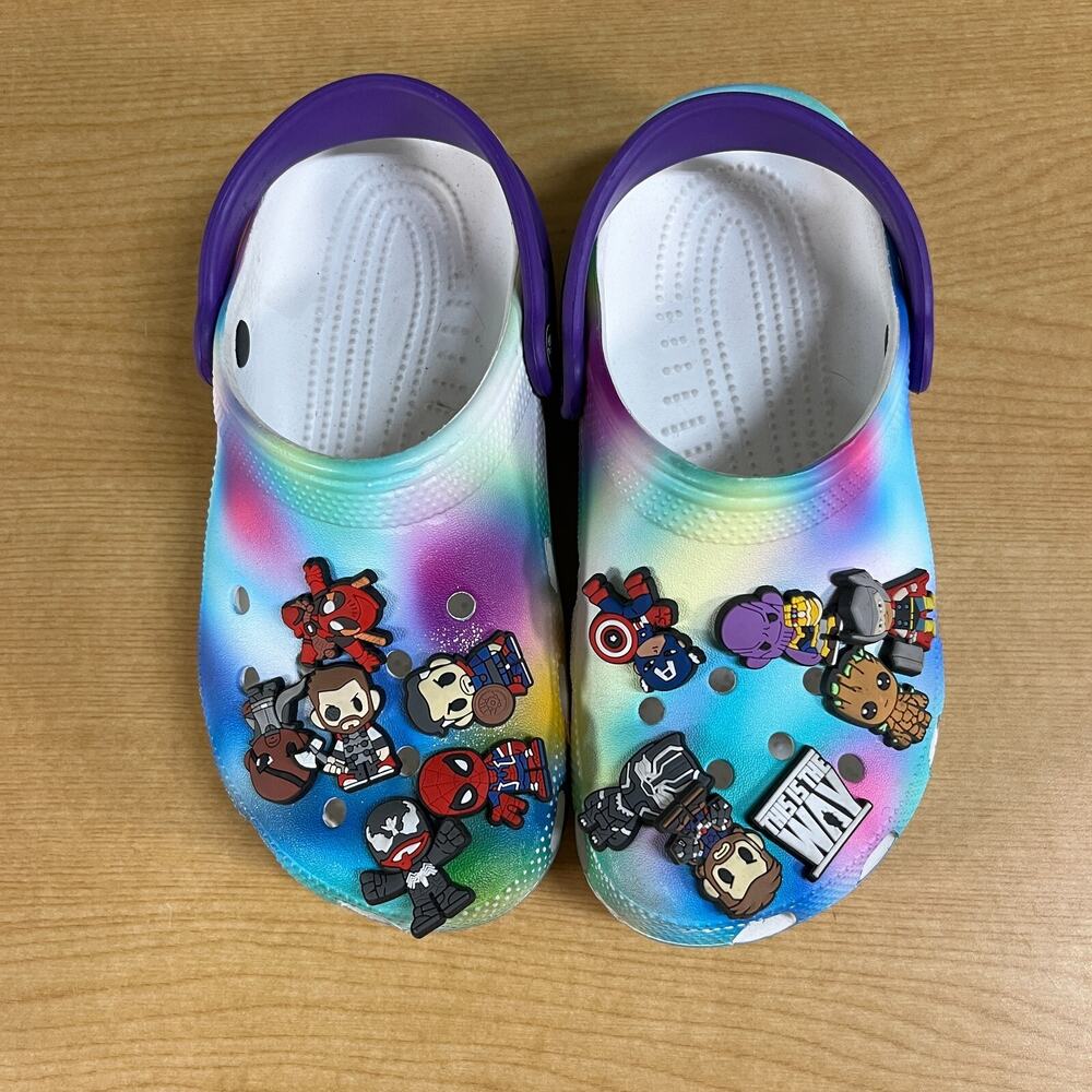 Joybee Crocs Rainbow Water Shoes Junior Size 3 (J3) Marvel charms